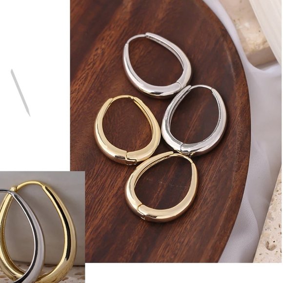 NEW 18K Yellow Gold Plated Oval Hoop Earrings - Picture 3 of 5